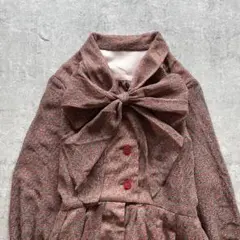 m*様 昭和レトロ 赤小花柄ビッグボウタイワンピース 長袖 ミディ丈 フレアシル