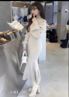 GRL 前後2WayカーディガンXマーメイドワンピースニットセット rut667