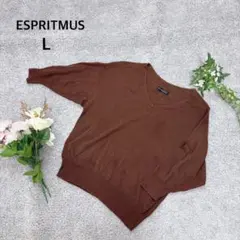 エスプリミュール ニット L 茶 Vネック 七分袖 薄手 綿混 ゆったり 春秋服のサムネイル