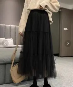 ティアード チュールスカート ブラック