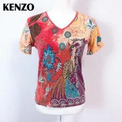 【美品】Kenzo 装飾半袖カットソー L 孔雀総柄 スパンコールのサムネイル