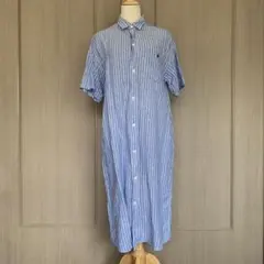 美品 ジムフレックス 12 ストライプ 半袖シャツワンピース リネンシャツ