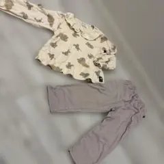 フタフタ　フタうさ　うさぎ柄　フリル襟パジャマ　長袖長ズボン　110cm