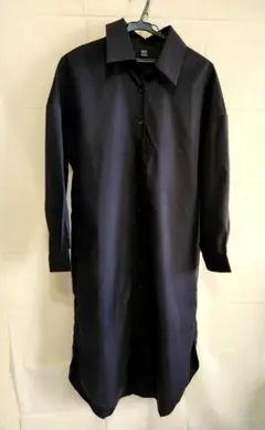ブラック ロングシャツワンピース 長袖