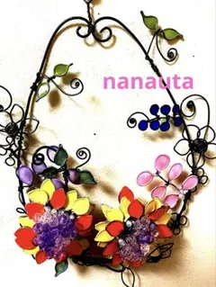 ワイヤーアート ワイヤークラフト 向日葵と創造草花リース 壁飾り 雑貨インテリア