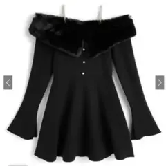 【GRL】ファーストラップ付きオフショルダーニットワンピース 黒