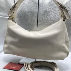 美品　ファルチ ニューヨーク　クロコ型押し　ハーフムーン　ショルダーバッグ　白系のサムネイル