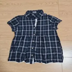 Mサイズ ネイビー チェック柄 半袖シャツ