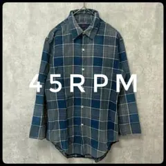 ✴️45rpm　シャツ　長袖　レディース　チェック柄　綿　ネイビー　М