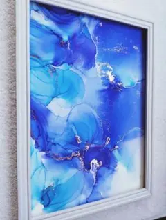 【青の幻想】A4アルコールインクアート原画　インテリアハンドメイド　一点物