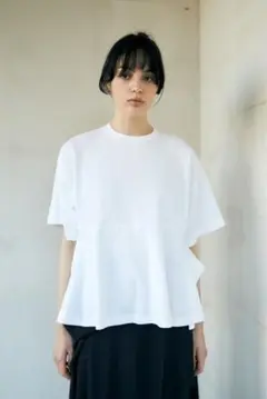 ENFOLDエンフォルド　ハイトソフト天竺 立体五分袖T-SHIRT 白38