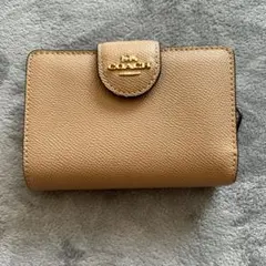 COACH 二つ折り財布 ベージュコーチ　ミニ財布 コンパクトウォレット