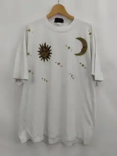 ビンテージ Tシャツ 古着 刺繍 太陽 月 ホワイト 白 半袖 ふるじょ 298