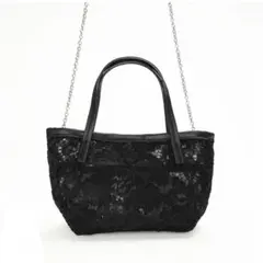 レース素材 ブラック ショルダーバッグ