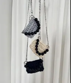 Didot.showroom サテンクロッシェチェーンポシェットミニ アイボリー 