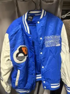 ZARA 青白スタジャン 刺繍ロゴ イラストプリント