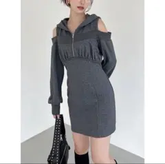 RESEXXY レイヤードフーディミニワンピース チャコールグレー