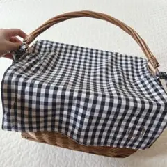 【美品】スタジオクリップ　チェック柄布カバー付き籐バスケットのサムネイル