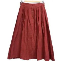 サマンサモスモス　リネン赤　ロングフレアスカート　ウエストゴム　前面ボタン付き