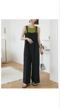 【DISCOAT】 テックリネンベアサロペット　ブラック　M