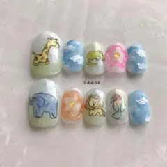 【現品】動物園　ぞう　きりん　ライオン　らくがき　ネイルチップ