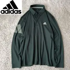 【美品】アディダス ロングスリーブポロシャツ ロゴプリント ダークグリーン