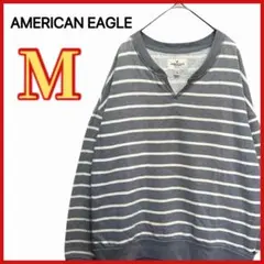 【AMERICAN EAGLE】 裏起毛 スウェットシャツ Vネック ボーダー