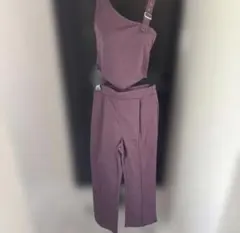 ワンショルダー トップス パンツ セットアップ くすみパープル