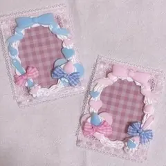 ホイップデコ トレカケース ペア 量産型 ガーリーリボン 水色×ピンク いちご