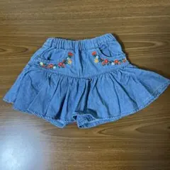 moujonjon　ムージョンジョン　花柄刺繍　デニムスカートパンツ