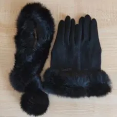 LANCETTI ブラックファー付き手袋と襟巻きのセット