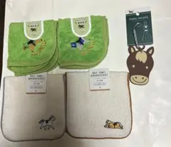セリア 馬 タオルハンカチ　カラナビ付き　タオルハンガー　栗毛　5点セット