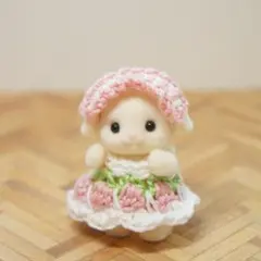 シルバニアフローラウサギの赤ちゃん用♢ワンピース＆ヘアバンド♢pink②♢