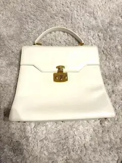 美品】HAMANO 濱野 カーフレザー ホワイト ゴールド金具 ハンドバッグ 