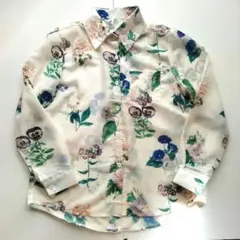 【新品】XL　透け感　ブラウス　花柄　ボタニカル　シースルー　パンジー