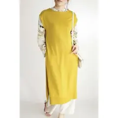 RA PASTEL 大人のきれいめレイヤードニットロングベスト マスタード