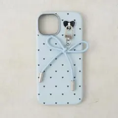 リボンハートドットスマホケース(iPhone15) 水色のサムネイル