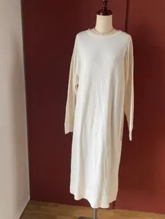 新品 アローズ 長袖ロングワンピースカットワンピワッフルホワイト無地コットン綿