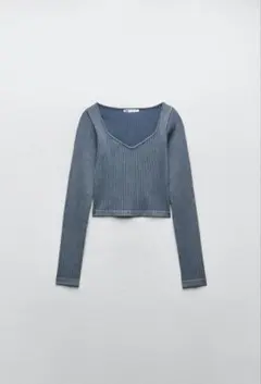 ZARA リブカットソー 長袖 デニム
