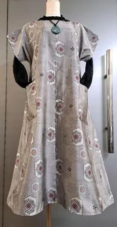 大島紬AラインロングチュニックL