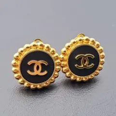 美品 CHANEL シャネル イヤリング ココマーク ブラック ゴールド 95Aのサムネイル