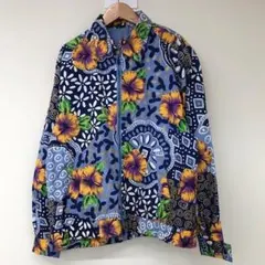 B42 アンディジョンズ S アメリカ古着 総柄 ハイビスカスナイロンジャケット