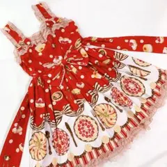 新品未使用　ロリータ　ジャンパースカート　ワンピース　スイーツ柄　ケーキ　赤