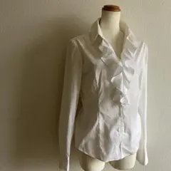 ナラカミーチェ　フリルブラウス　長袖　ホワイト　コットン　ナイロン