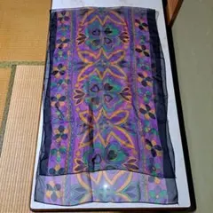 スカーフ ストール 大判 花柄 紫 パープル オレンジ 紺 ネイビー ブルー