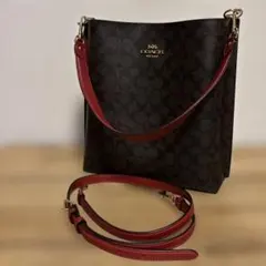 COACH ショルダーバッグ ダークブラウン/レッド