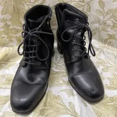 冬靴 すべり止め付 ブラック レースアップ ショート ブーツ 黒 M 23.5