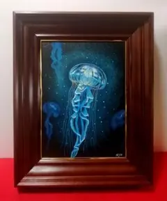絵画　アクリル絵　アクリル絵の具　画材 キャンバス　額縁　クラゲ　原画 絵画 アクリル絵 アクリル絵の具 画材 額縁 キャンバス 動物 ジャガー