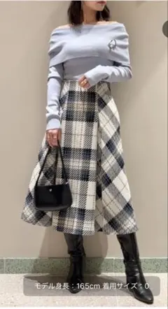 Snidelロービングチェックミディスカート　アイボリー　0サイズ