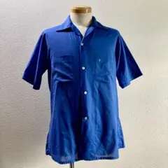 USA製 60s 希少 Arrow アロー オープンカラーシャツ M 青 ブルー